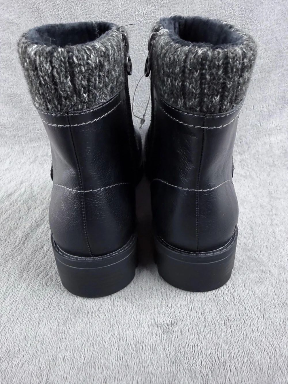New JSport Violet Boots Women's Black Zip Knit Cuff Memory Foam Ankle Bootie